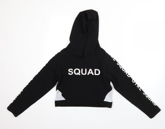YD Girls Black  Polyester Pullover Hoodie Size 10-11 Years   - girl squad