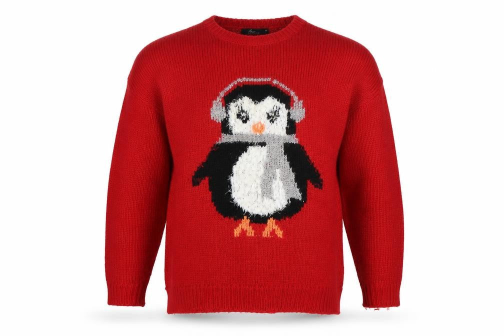 Bonmarché Mens Red Round Neck Acrylic Pullover Jumper Size M - Christmas Penguin