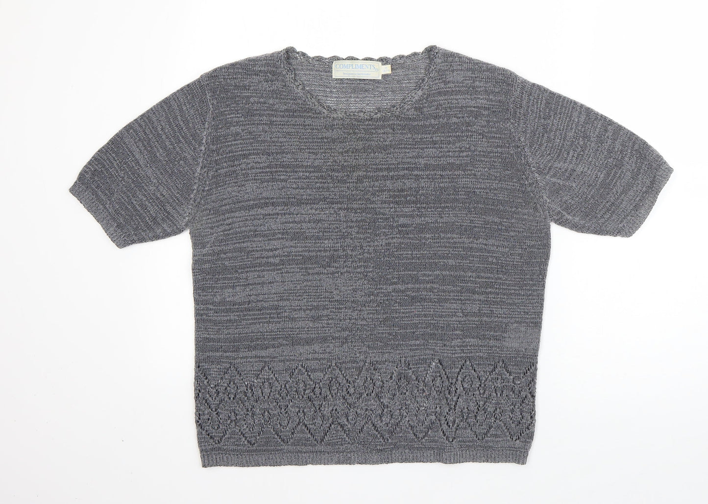 Compliments Womens Grey Round Neck  Viscose Pullover Jumper Size M