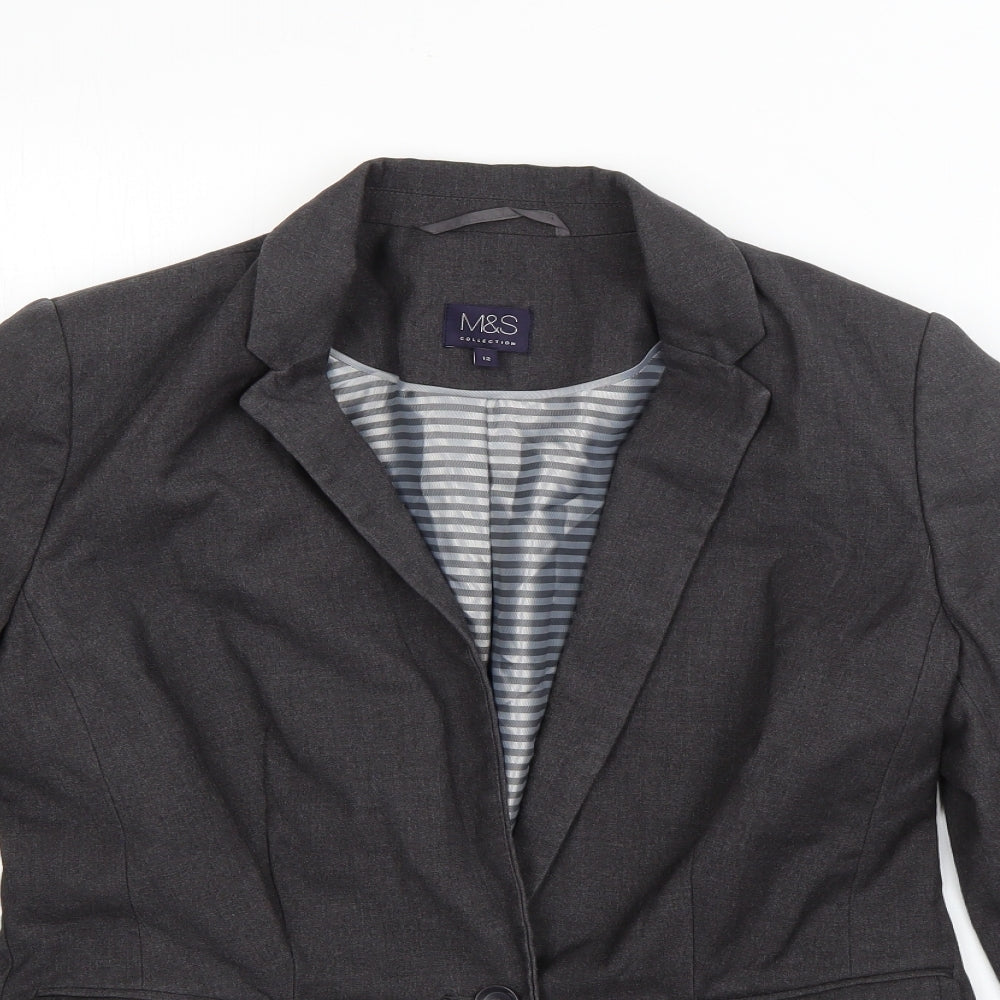 M&S Womens Grey   Jacket Blazer Size 12  Button