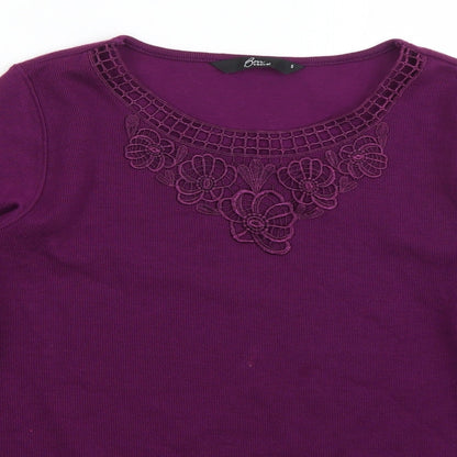 Bonmarché Womens Purple Round Neck Polyester Pullover Jumper Size S