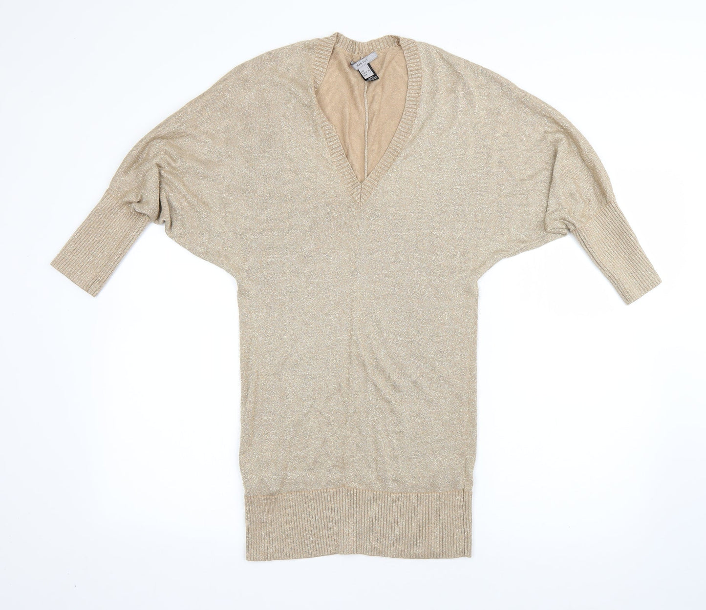 MNH Womens Beige V-Neck  Viscose Pullover Jumper Size S