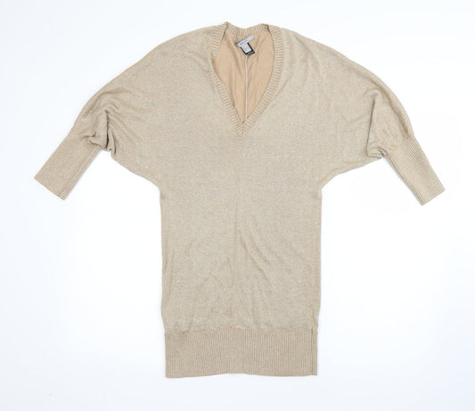 MNH Womens Beige V-Neck  Viscose Pullover Jumper Size S