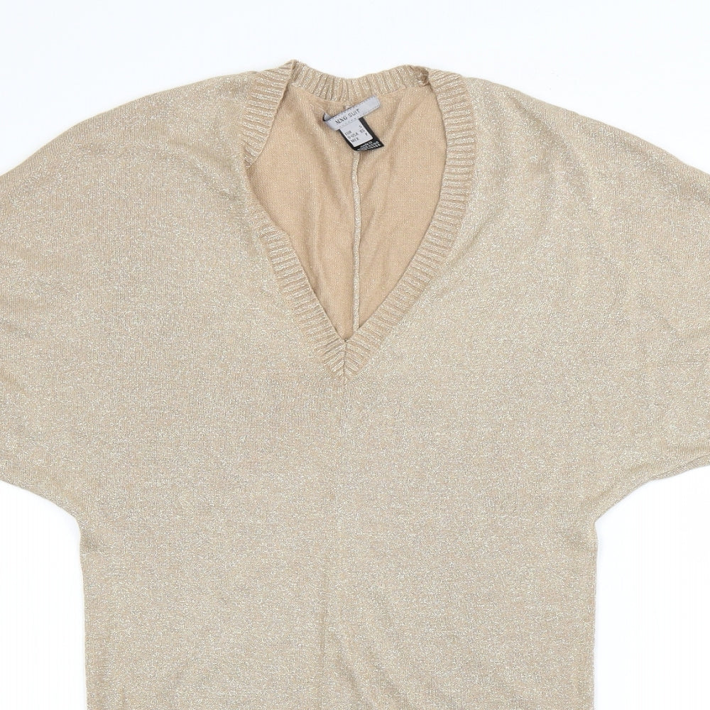 MNH Womens Beige V-Neck  Viscose Pullover Jumper Size S
