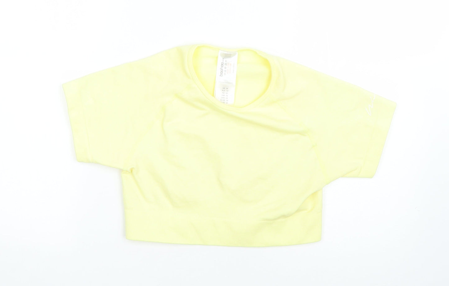 Boohoo Womens Yellow  Polyamide Cropped T-Shirt Size M Round Neck