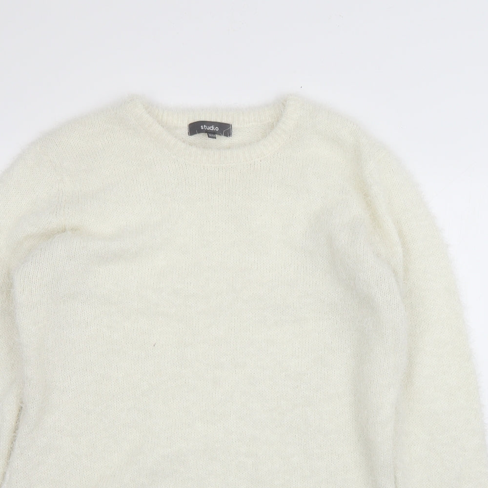 Studio Womens White Round Neck  Polyester Pullover Jumper Size 14