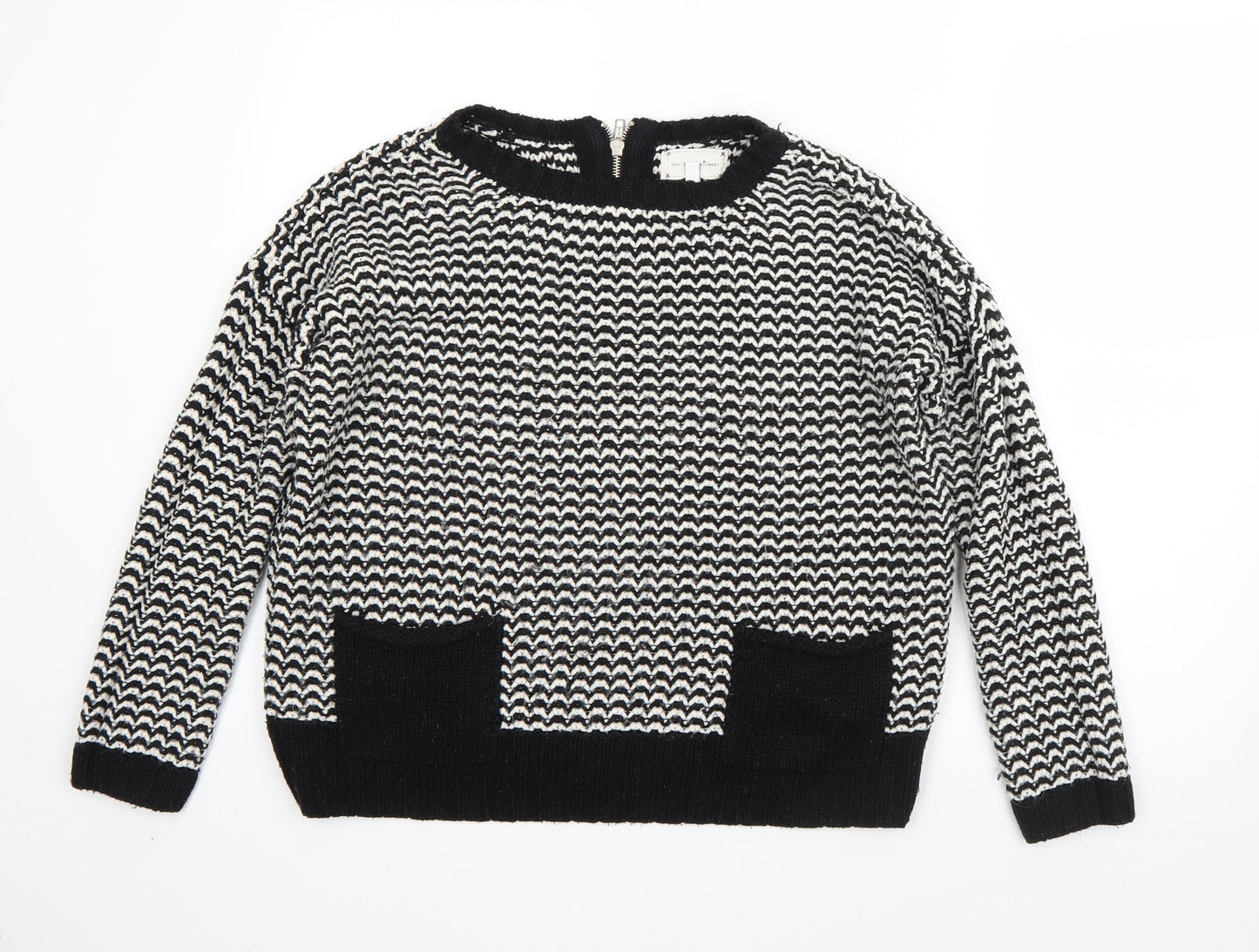 New Look Womens Black Round Neck Striped Acrylic Pullover Jumper Size 8