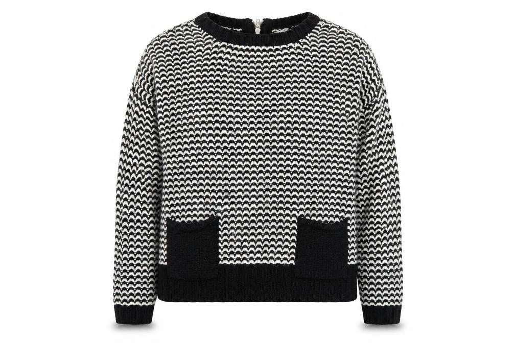 New Look Womens Black Round Neck Striped Acrylic Pullover Jumper Size 8