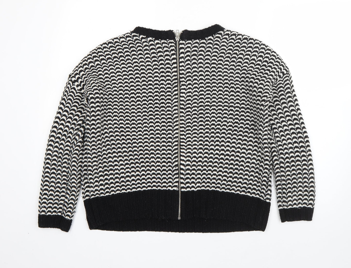 New Look Womens Black Round Neck Striped Acrylic Pullover Jumper Size 8