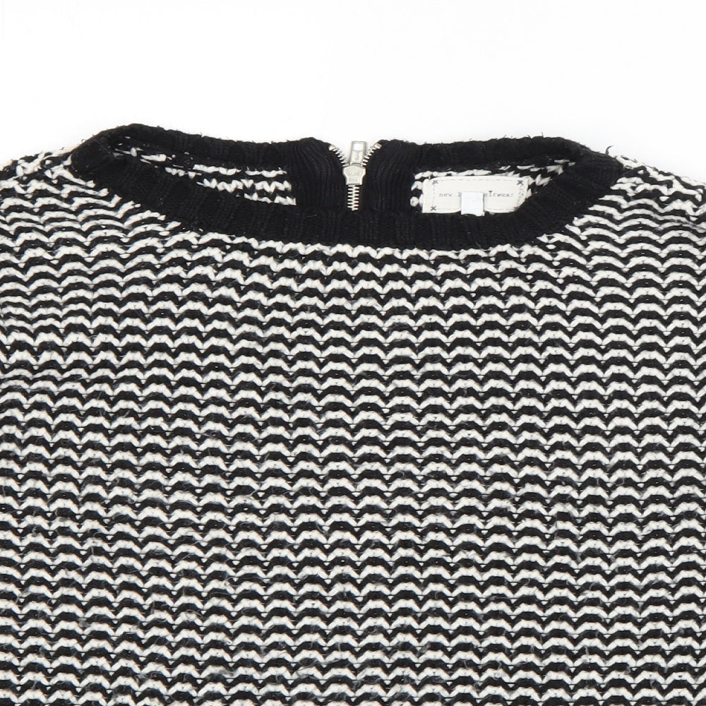 New Look Womens Black Round Neck Striped Acrylic Pullover Jumper Size 8
