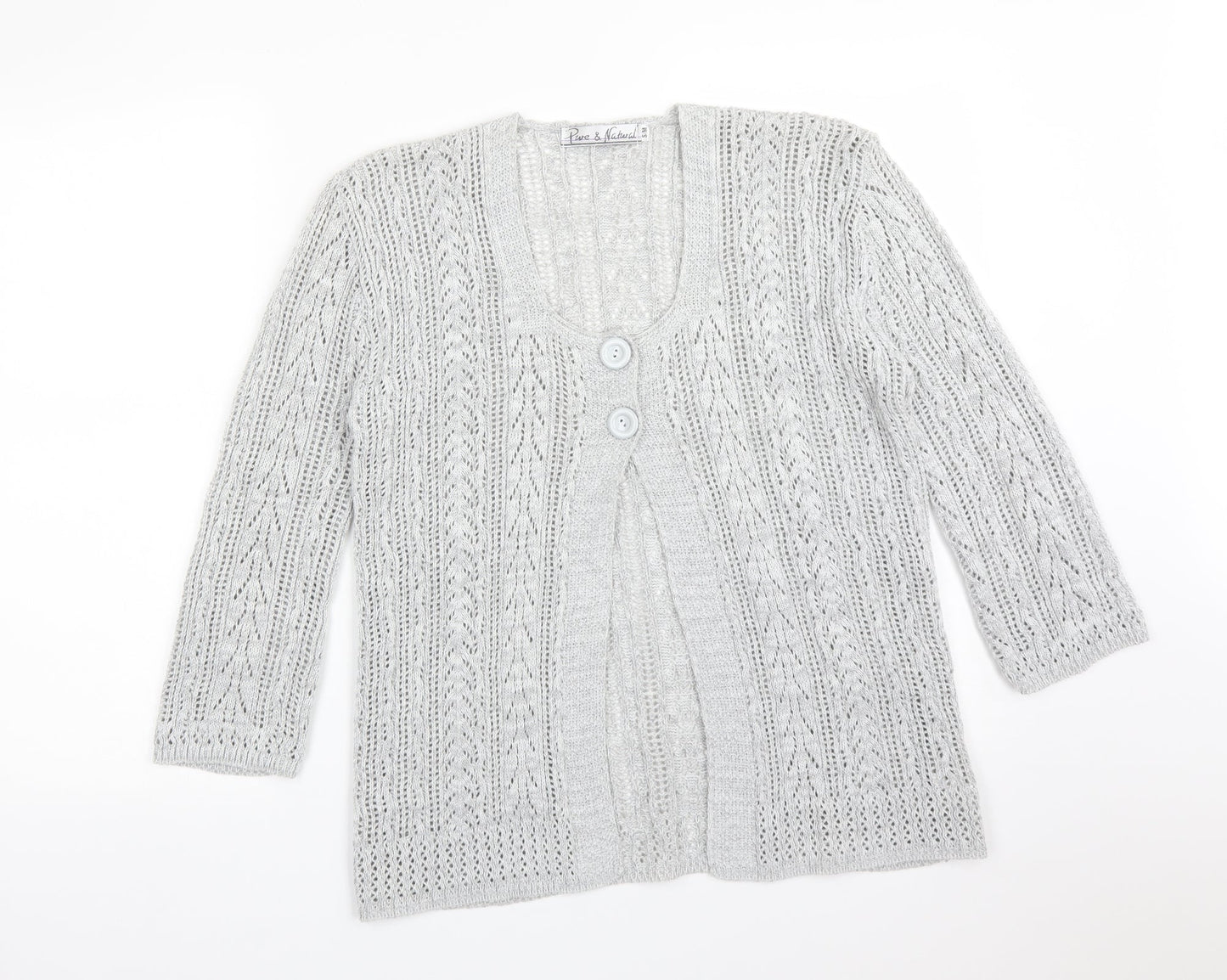 PURE & NATURAL Womens Grey Scoop Neck  Cotton Cardigan Jumper Size M