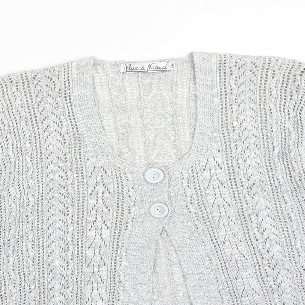 PURE & NATURAL Womens Grey Scoop Neck  Cotton Cardigan Jumper Size M