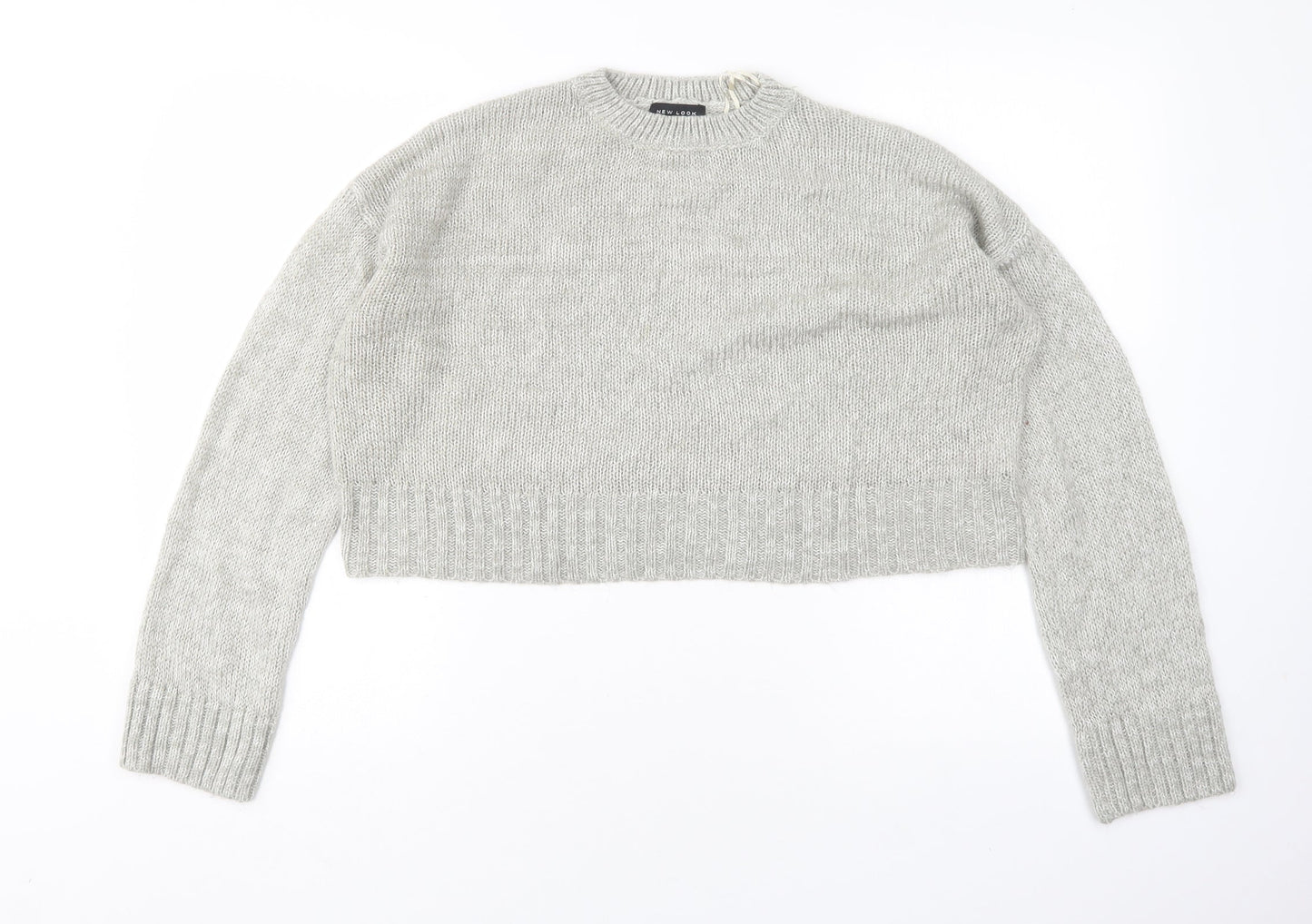 New Look Womens Grey Round Neck  Acrylic Pullover Jumper Size M   - cropped