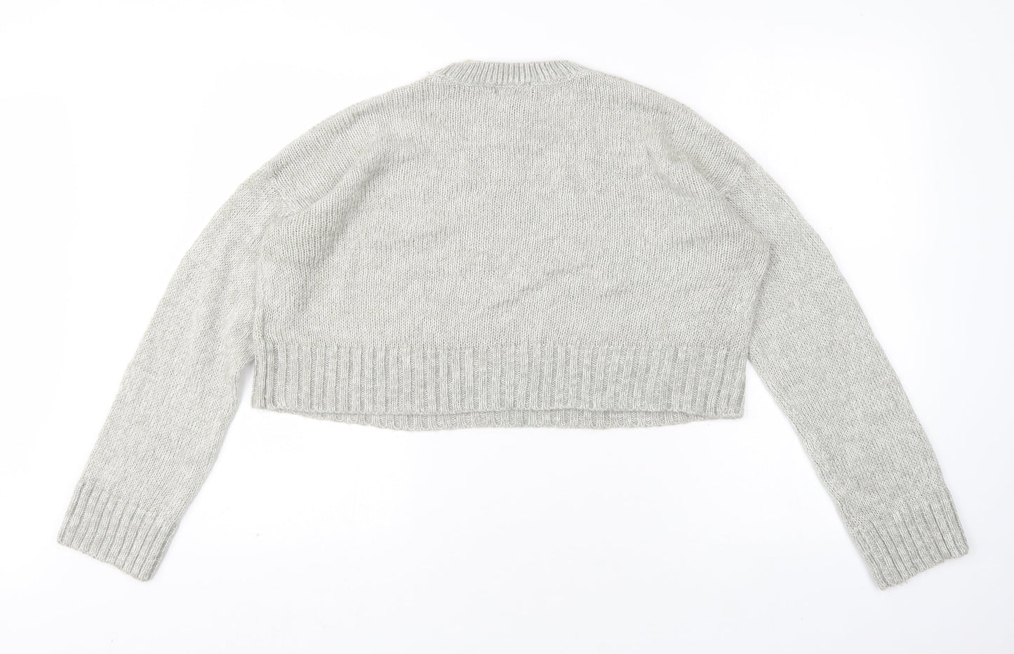 New Look Womens Grey Round Neck  Acrylic Pullover Jumper Size M   - cropped