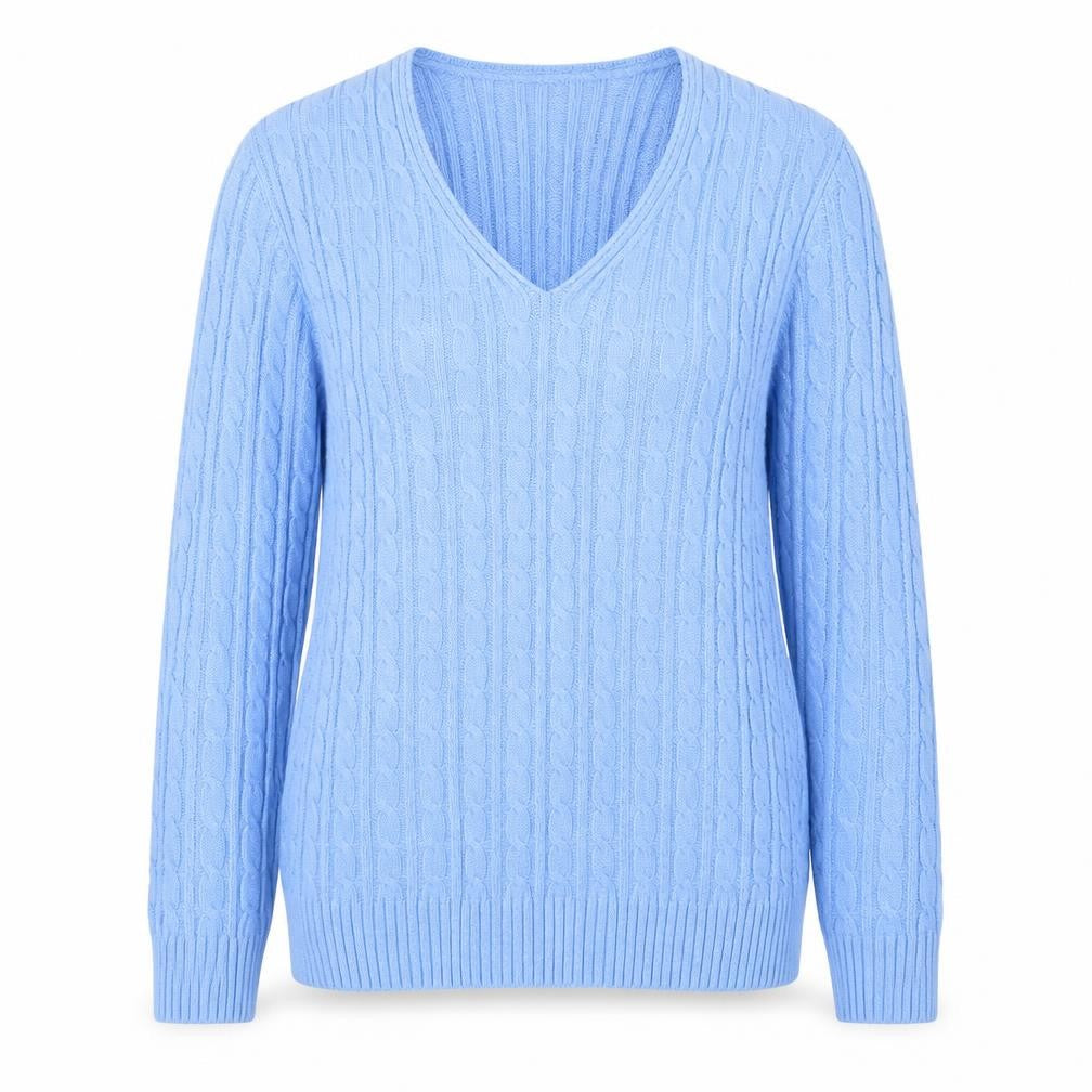 CHIC Womens Blue V-Neck  Acrylic Pullover Jumper Size S