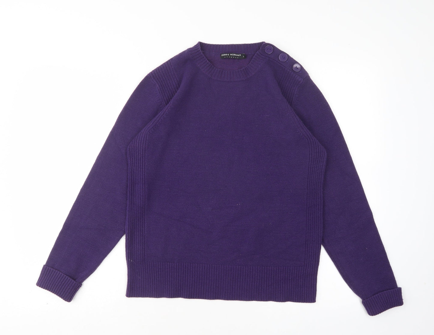 Debbie Morgan Womens Purple Round Neck  Acrylic Pullover Jumper Size L