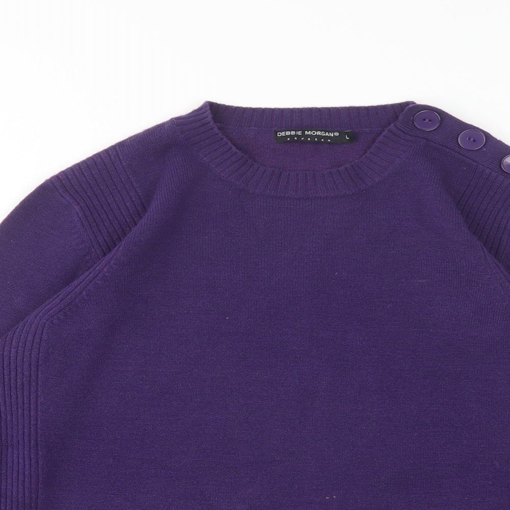 Debbie Morgan Womens Purple Round Neck  Acrylic Pullover Jumper Size L