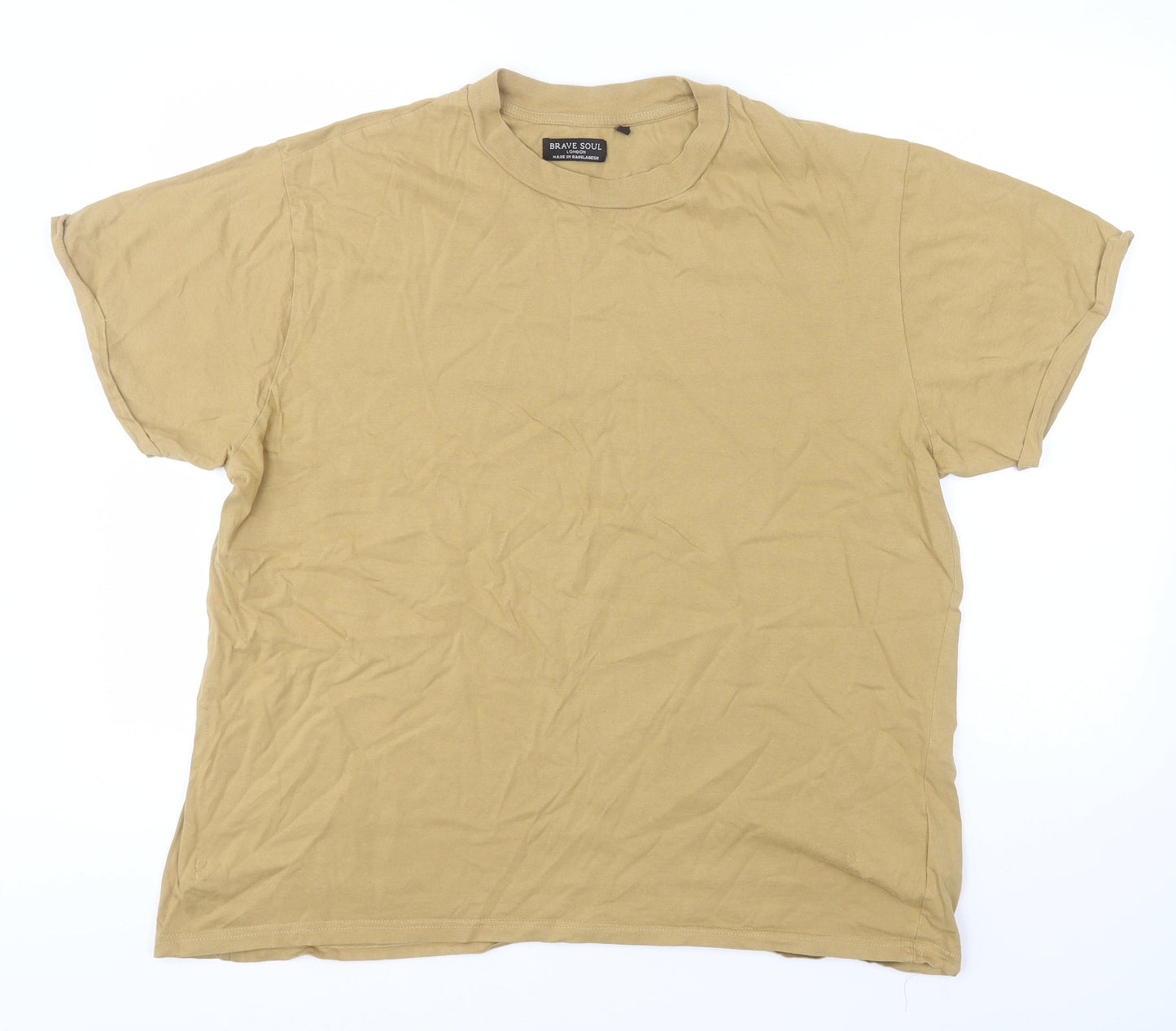 Brave Soul Womens Green  Cotton Basic T-Shirt Size L Round Neck