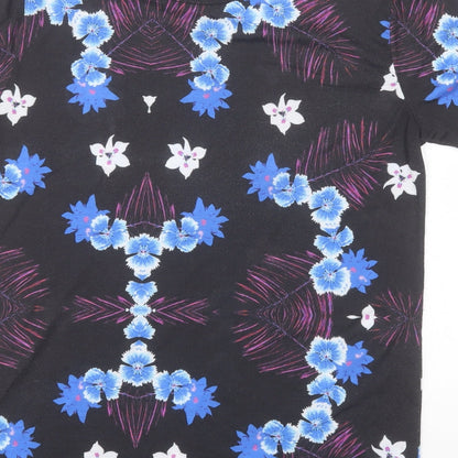 Preloved DFND Womens Black Floral Polyester Basic Polo Size M Round Neck - Label