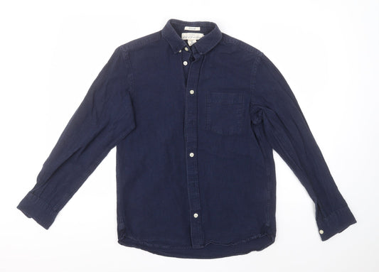 H&M Mens Blue  Cotton  Button-Up Size S Collared