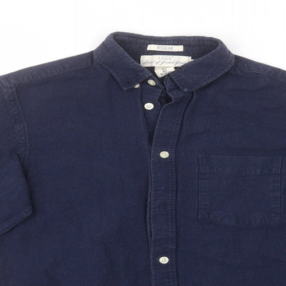 H&M Mens Blue  Cotton  Button-Up Size S Collared