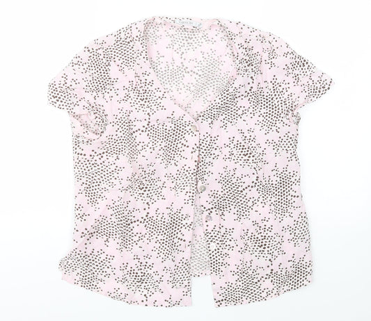 Gold Womens Pink Polka Dot Polyester Basic Button-Up Size 14 Collared