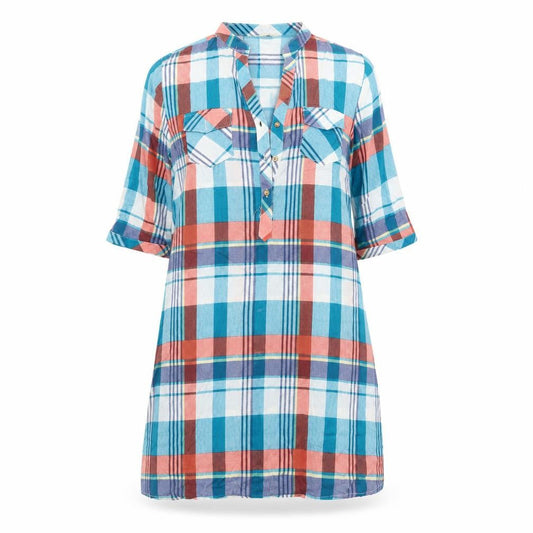 Womens Blue Plaid Viscose T-Shirt Dress  Size S  Round Neck
