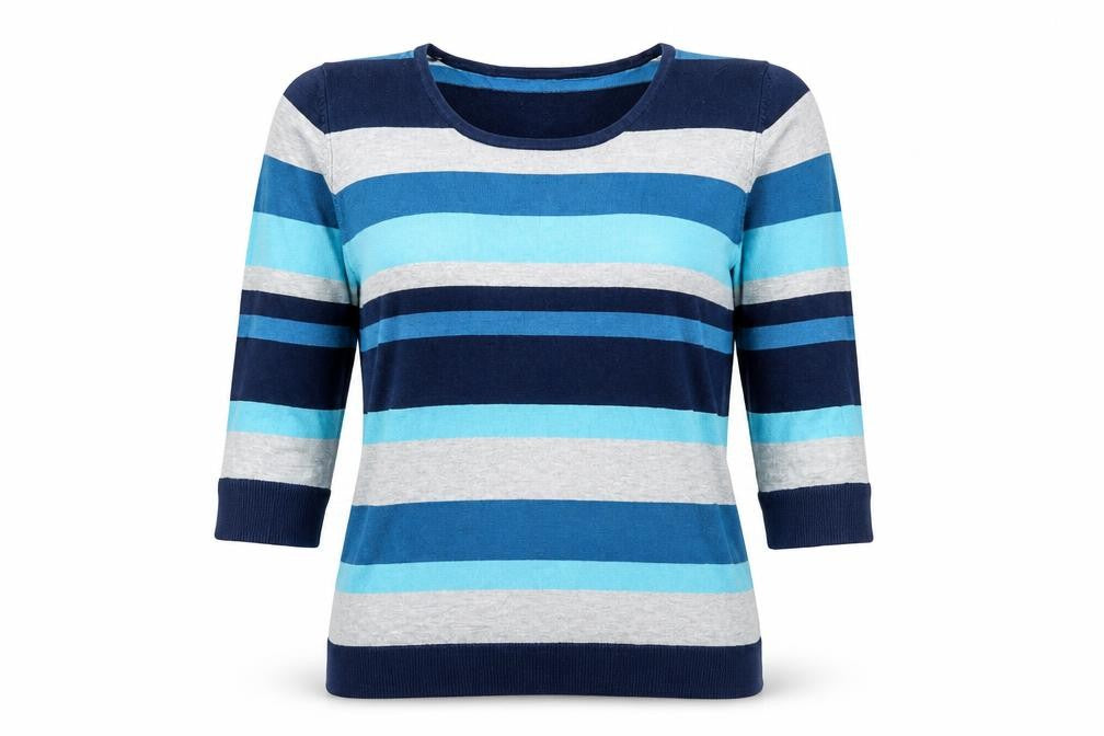 Capsule Womens Blue Round Neck Striped Viscose Pullover Jumper Size 12