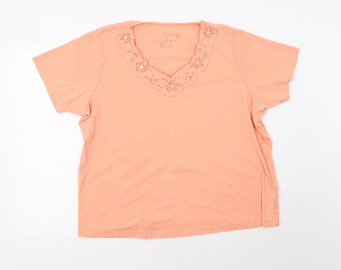 BM Womens Orange  Cotton Basic Blouse Size XL V-Neck