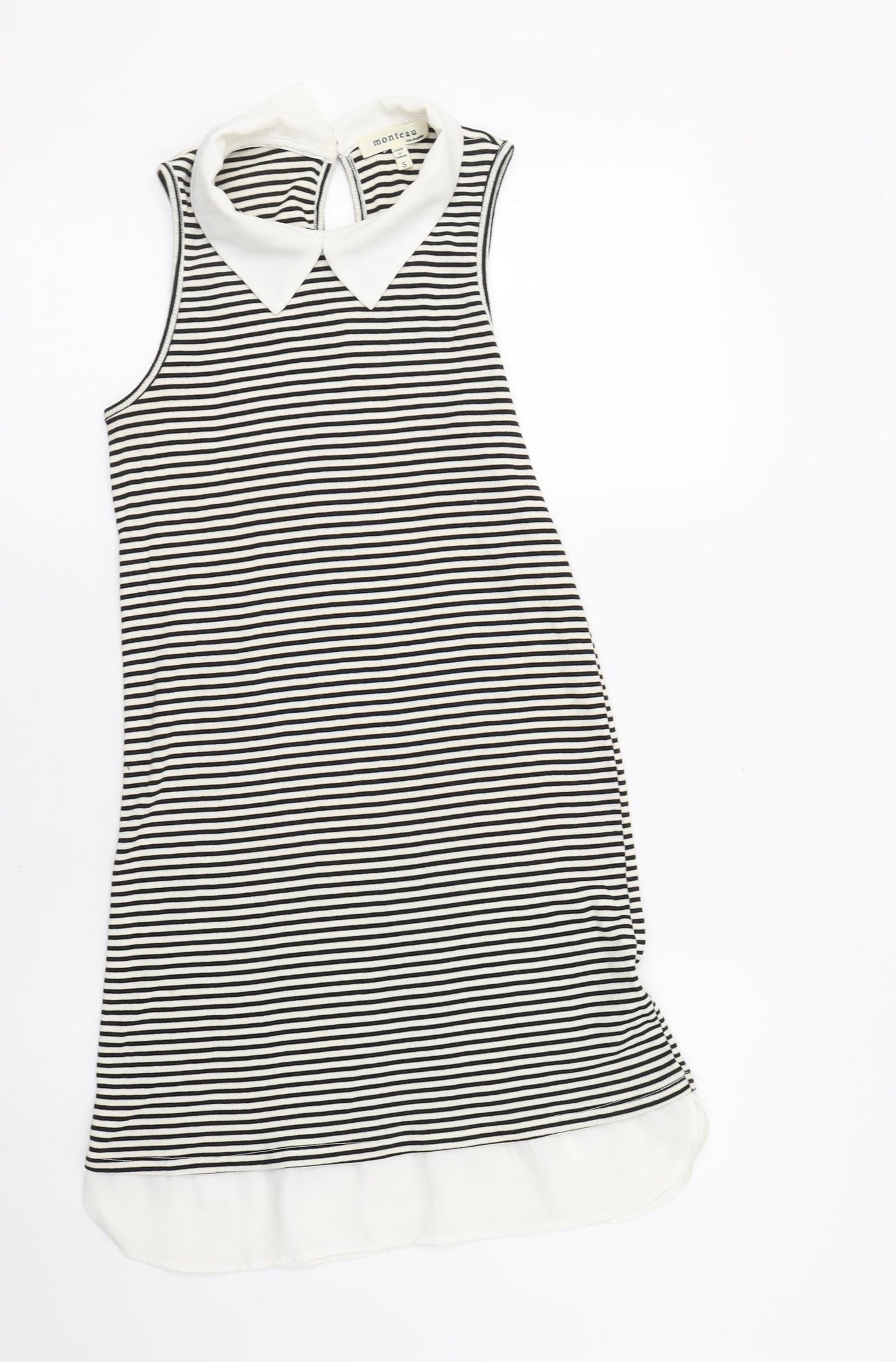 Monteau Womens White Striped  Tunic Blouse Size S Collared
