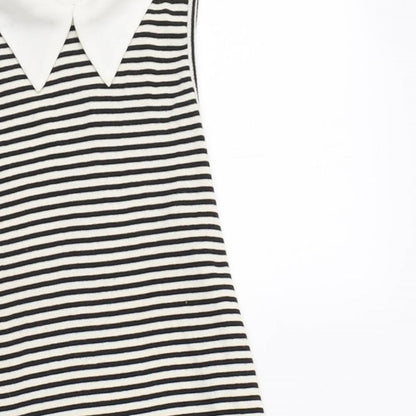 Monteau Womens White Striped  Tunic Blouse Size S Collared