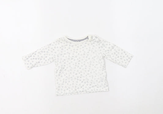 George Baby White Geometric Cotton Basic Blouse Size 0-3 Months Crew Neck Snap