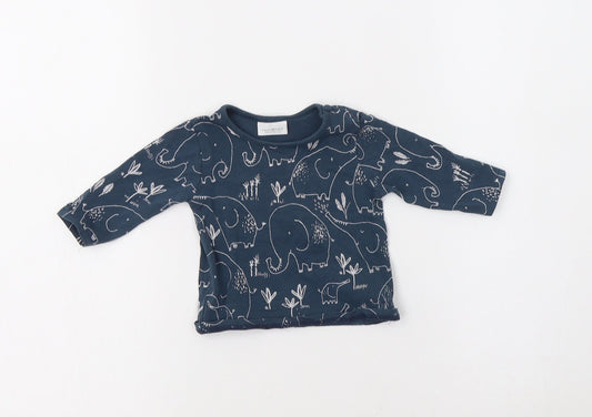 NEXT Baby Blue Geometric Cotton Basic Blouse Size 0-3 Months Crew Neck Snap - Cute Elephant