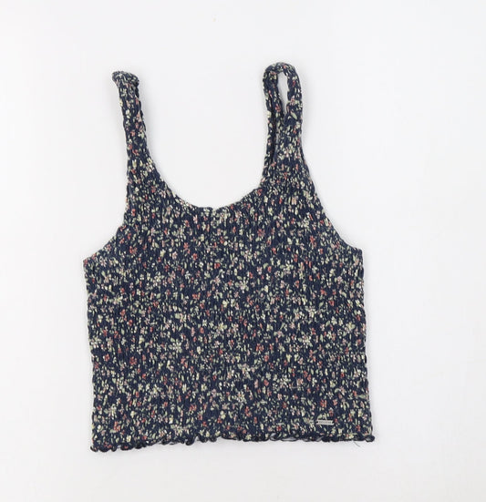 Hollister Womens Blue Floral  Cropped Tank Size S Scoop Neck