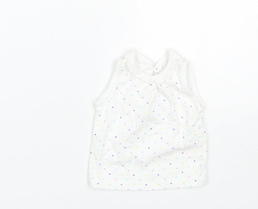 F&F Baby White Polka Dot Cotton Basic T-Shirt Size 0-3 Months Round Neck