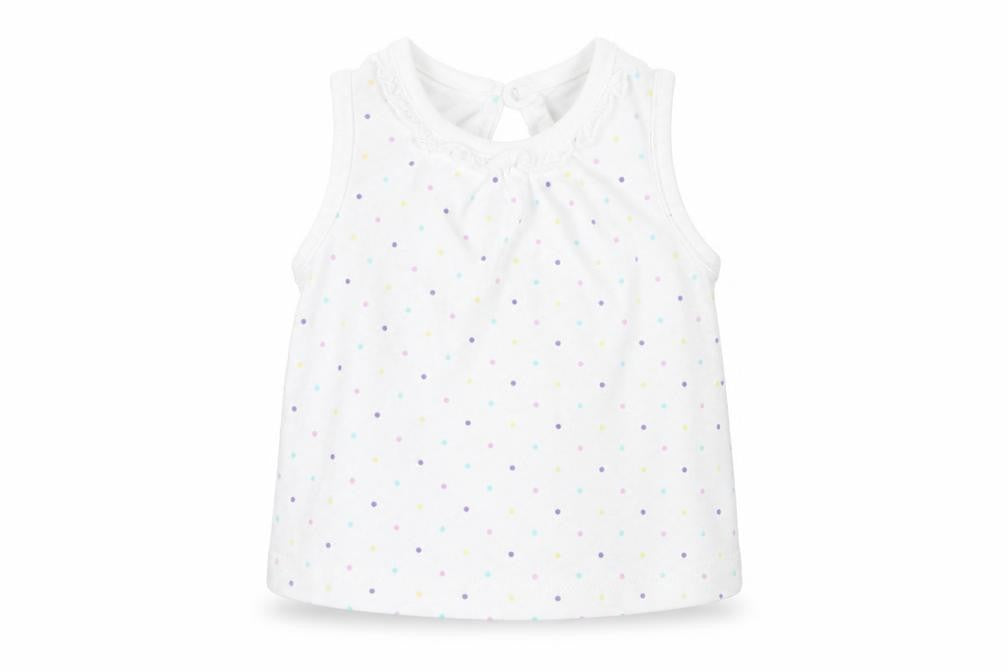 F&F Baby White Polka Dot Cotton Basic T-Shirt Size 0-3 Months Round Neck