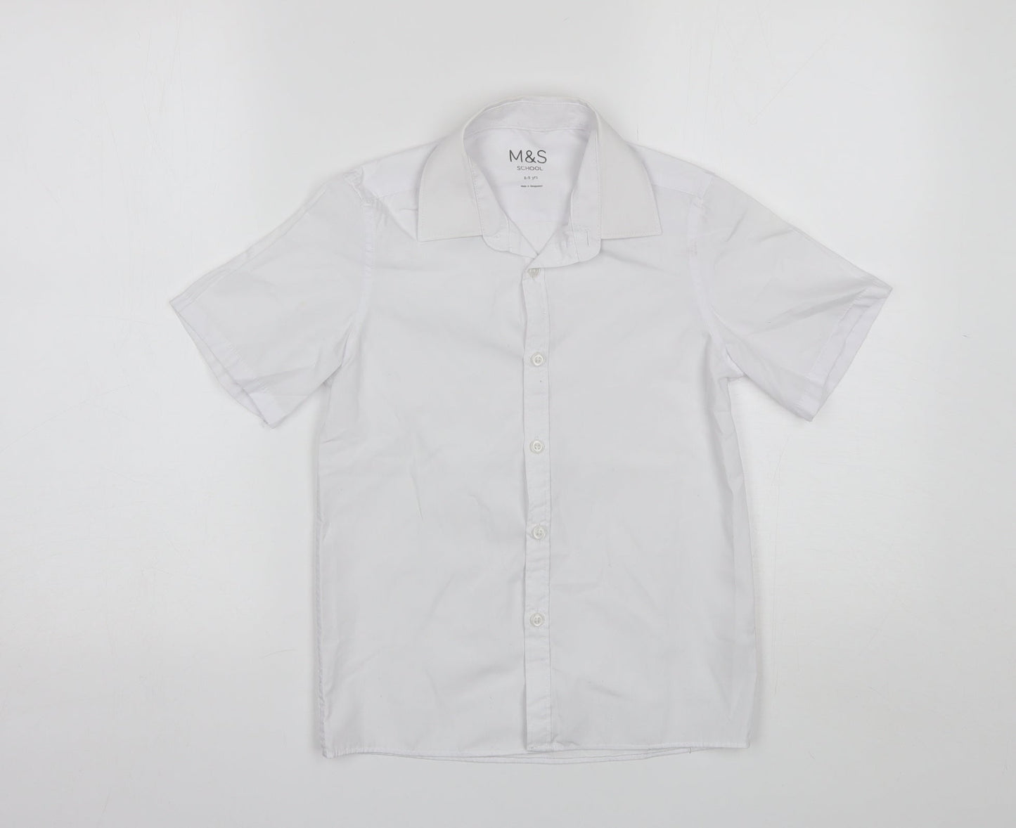Marks and Spencer Boys White  Polyester Basic Button-Up Size 8-9 Years Collared