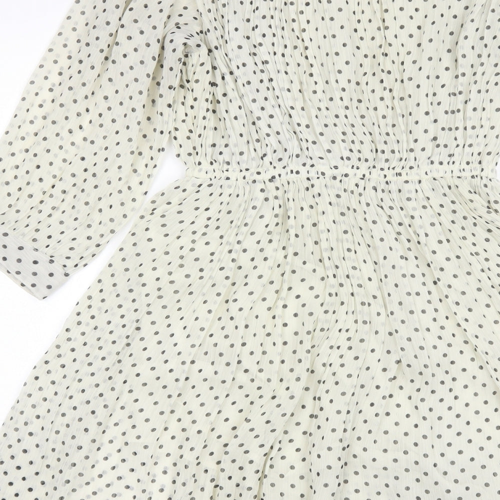 H&M Womens White Polka Dot Polyester Shift  Size 6  Round Neck