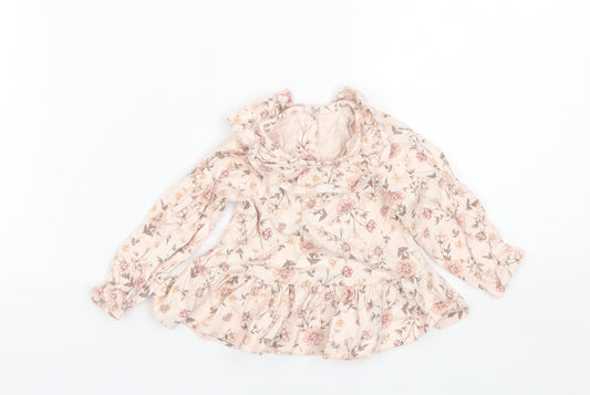 George Baby Pink Floral Cotton Basic Blouse Size 0-3 Months Collared