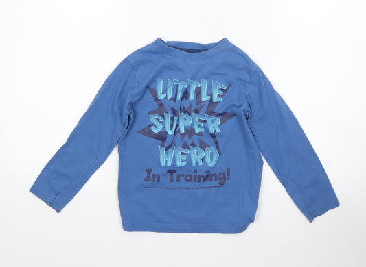 Boys Boys Blue  Cotton Basic T-Shirt Size 5-6 Years Round Neck  - super hero