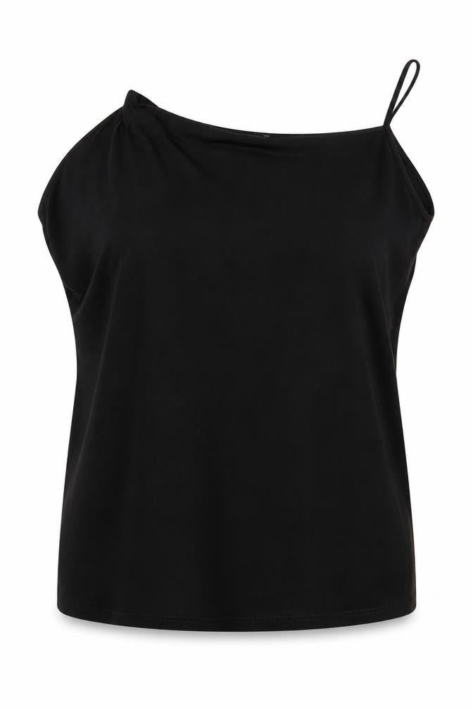 Capsule Womens Black Polyester Basic Blouse Size 16 One Shoulder