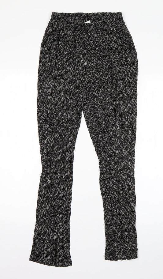 H&M Womens Black Argyle/Diamond Viscose Dress Pants Trousers Size XS L25 in Regular