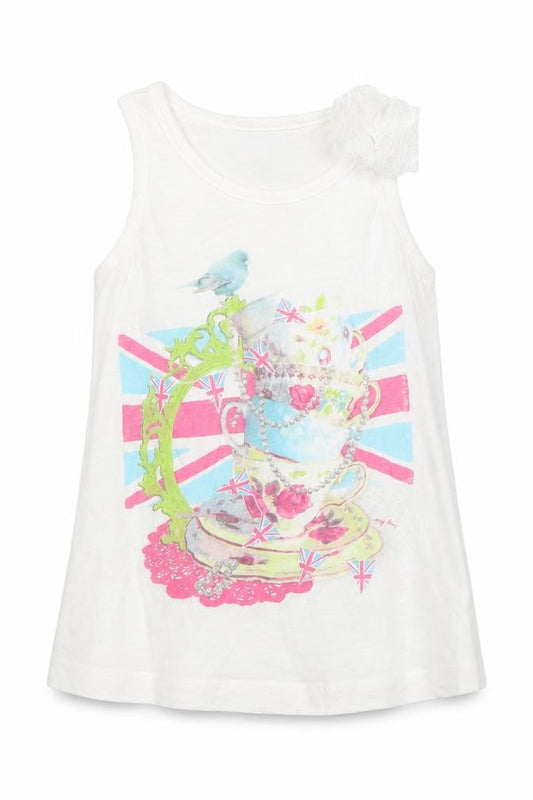 F&F Girls White  Cotton Basic Tank Size 7-8 Years Round Neck  - english tea