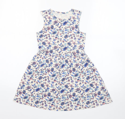 Palomino Womens White Floral Cotton Shift  Size 6  Round Neck