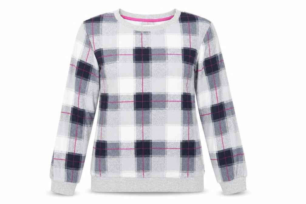 NEXT Womens Grey Round Neck Check Polyester Pullover Jumper Size XS