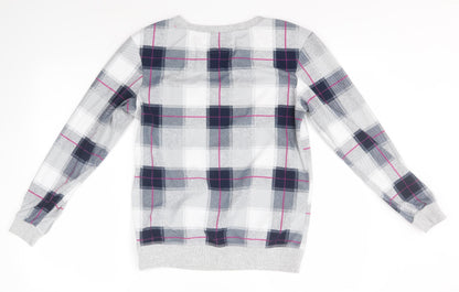 Next Womens Grey Round Neck Check Polyester Pullover Jumper Size XS