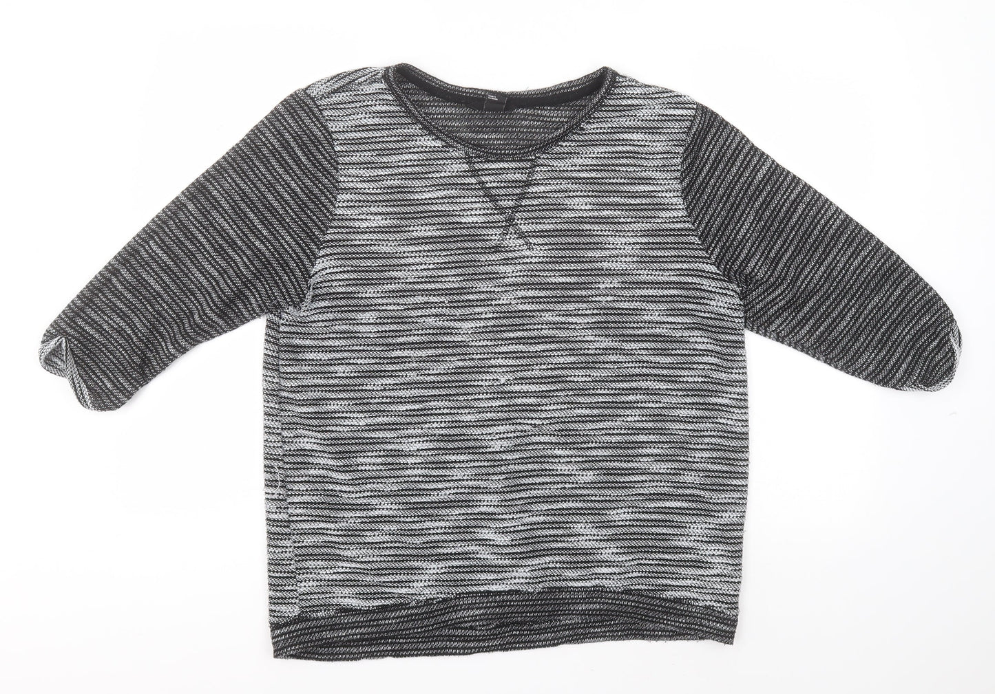 H&M Womens Grey Round Neck Striped Polyester Pullover Jumper Size M