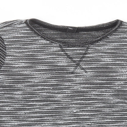 H&M Womens Grey Round Neck Striped Polyester Pullover Jumper Size M