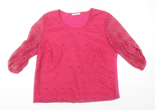Roseanna Womens Pink Geometric Polyester Basic T-Shirt Size 2XL Round Neck