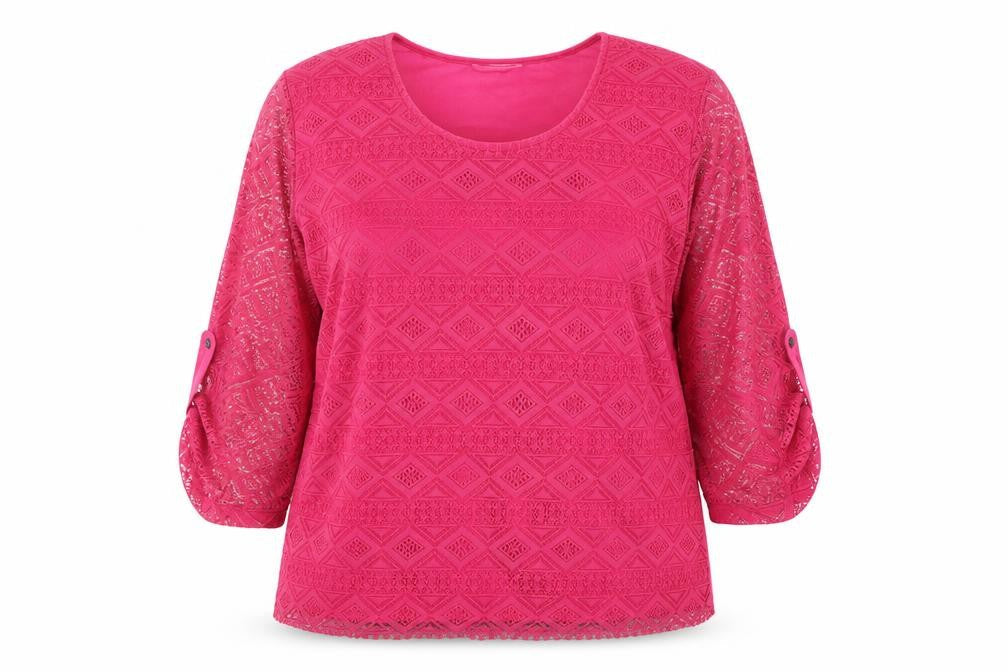 Roseanna Womens Pink Geometric Polyester Basic T-Shirt Size 2XL Round Neck